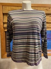 Field Manor Women's Lightweight Lime, Purple, Black Striped Sweater Size 2X