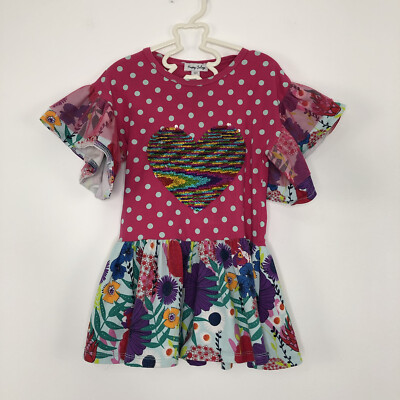 Mädchen HAPPY CALEGI Alter 2 Jahre Kurzarm Rosa Pailletten Desingner Kleid