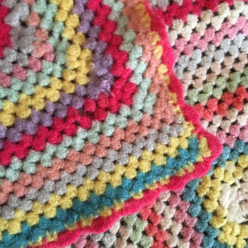 Vtg Pink Crochet Granny Square Afghan Lap Blanket Throw Baby 44 x 42" for repair - Picture 4 of 4
