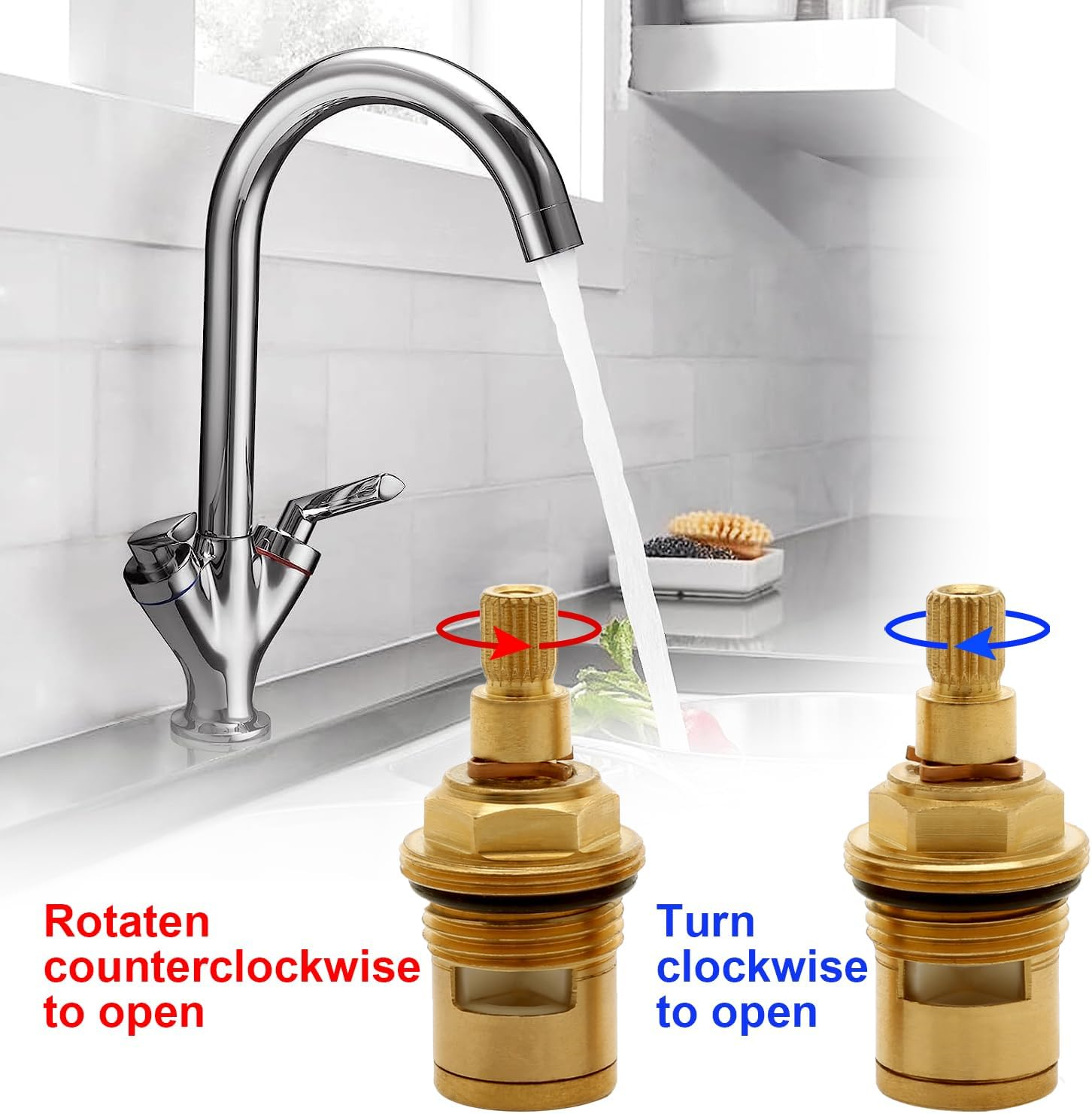 2 Pcs Ceramic Tap Cartridge 1/4 Turn 20 Spline, Tap Valve Replacement