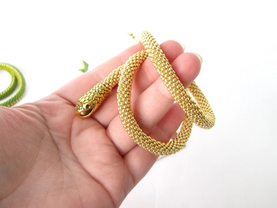 Handmade Snake beaded bracelet Gold Ouroboros jewelry for her Witch bracelet  - Image 3 of 4