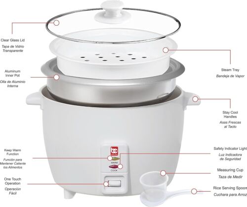 Bene Casa RiceCooker with Glass Lid Nonstick Aluminum Inner Pot keeps 12 Hr warm - Picture 2 of 3