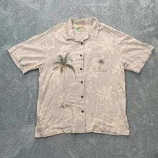VTG Paradise Found Shirt Mens Extra Large Beige Hawaiian Palm Tree Embroidered