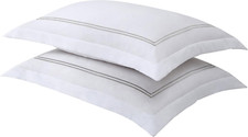 Levinsohn Luxury Hotel Tailored Pillow Sham Pair, White with Silver Baratta Stit