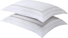 Levinsohn Luxury Hotel Tailored Pillow Sham Pair, White with Silver Baratta Stit