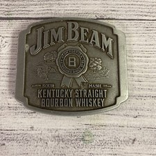 Collectible Vintage Jim Beam Kentucky Bourbon Silver Tone Metal Belt Buckle  