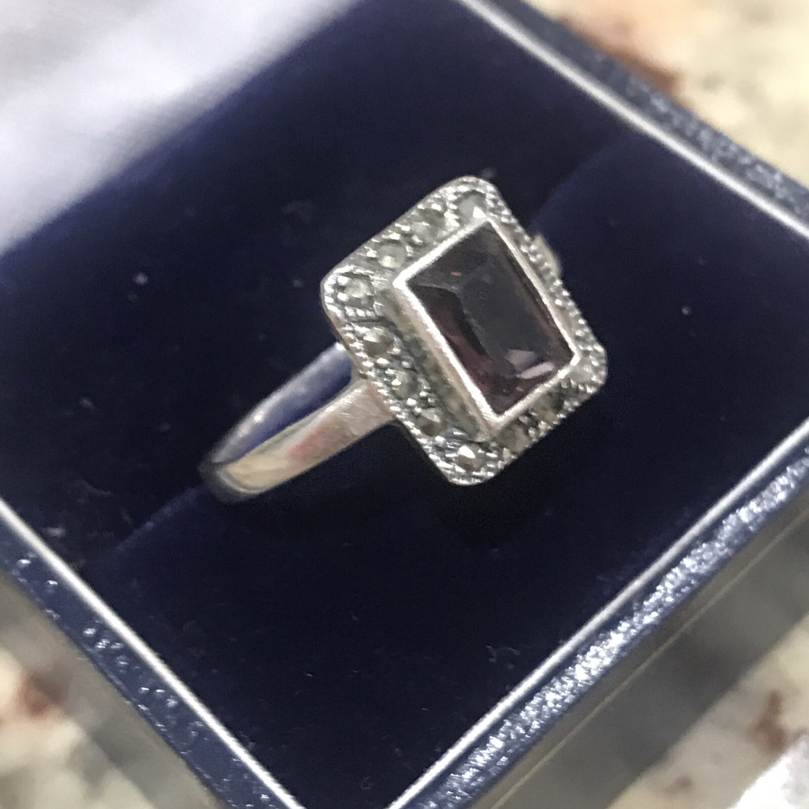 Vintage Solid Silver Ring Marcasite set into Art … - image 3