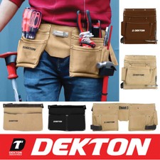 Image of Dekton Leather Double Tool Pouch 2/5/10 Pocket Bulider Toolbelt Adjustable Work