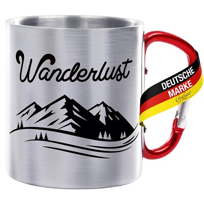 Edelstahltasse mit Karabiner - Wanderlust