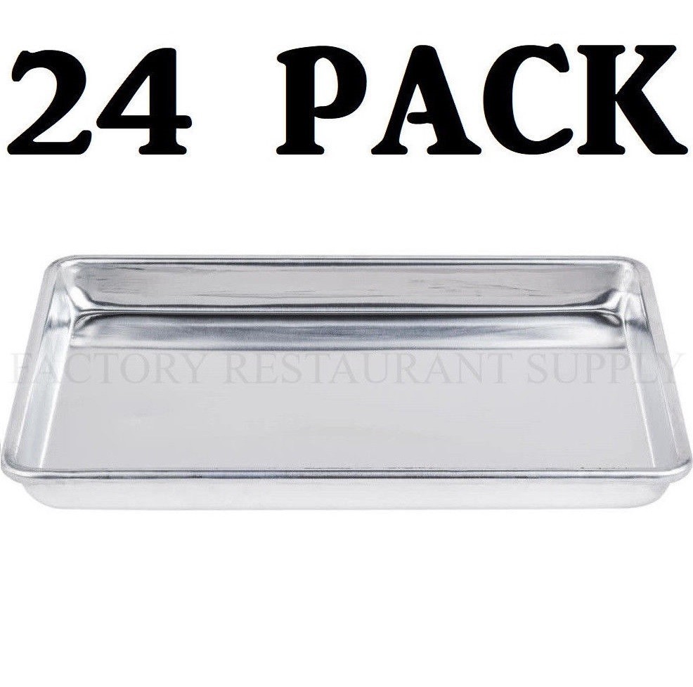 24 PACK Quarter 1/4 Size Aluminum 13" x 9 1/2" Bun Sheet Baking Pan Tray Platter