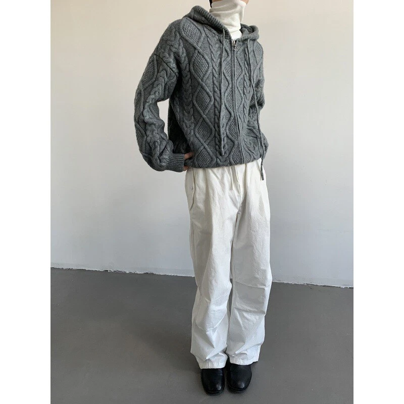 Hombres Negocios Otoño/Invierno Engrosado Suéter con Capucha Twist Tejido Suéter Chaqueta Foto 3 de 4