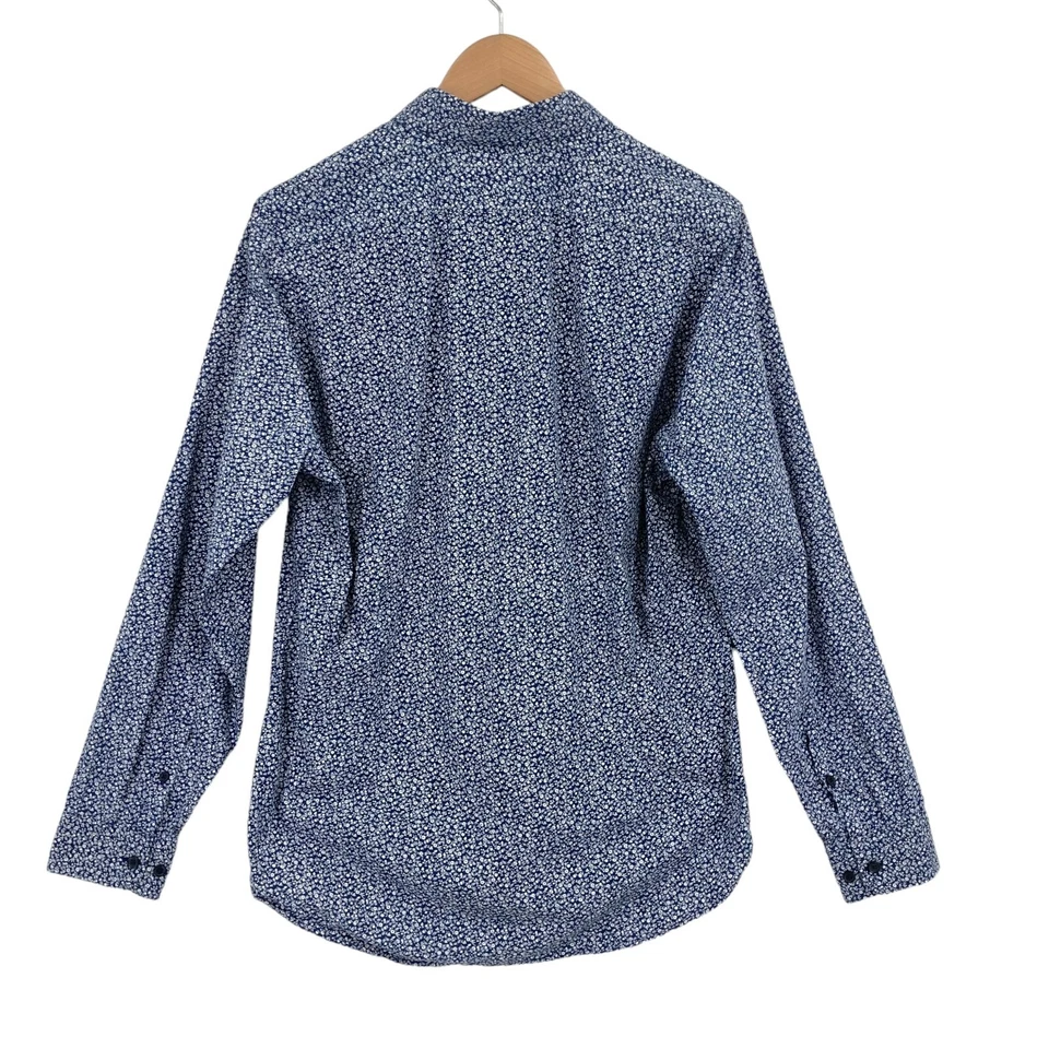 Camisa de vestir Express para hombre grande azul floral algodón extra ajustada con cuello abotonado Foto 2 de 4
