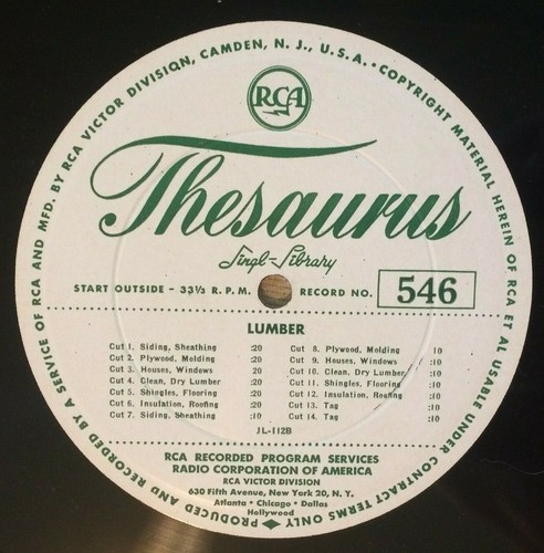 RCA Thesaurus 12" Radio Jingles Shoes Lumber Sheathing Siding Plywood VG+ - Picture 2 of 3