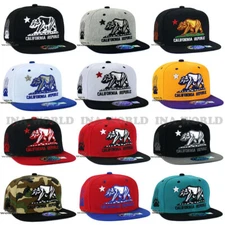 California Republic Hat Bear Logo Embroidered Snapback Flat Bill Baseball Cap 