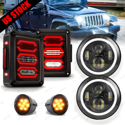 Combo 7'' LED Headlights + Tail Lights + Fog /Turn Lamps For Jeep Wrangler 07-18