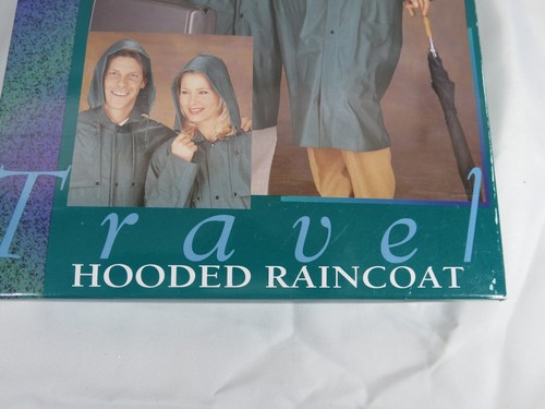 Samsonite Raincoat Unisex Rain Jacket Hidden Hood Green Snaps PVC M/ L NEW - Picture 2 of 5