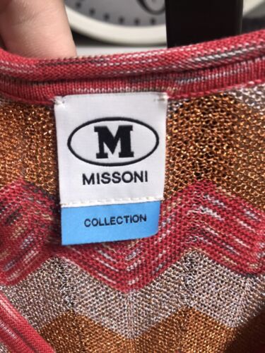 NUEVO $920 MISSONI Vestido midi sin mangas tejido chevron naranja Abito cuello en V 38/2 - Imagen 7 de 12