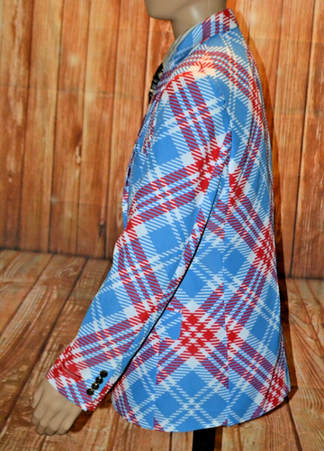 Shinesty Men Plaid Funky Red White Blue Dual Vent Sports Coat Sz 42R - Picture 3 of 10