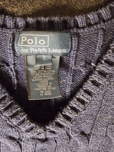 Polo By Ralph Lauren Kids Navy Cable Knit V-Neck Sweater Vest 100% Cotton Size 6 - Picture 3 of 4