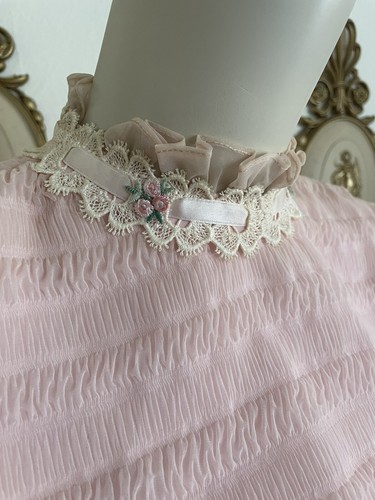 Vintage 70s Pink Chiffon Party Maxi Dress With Veil - Picture 4 of 11