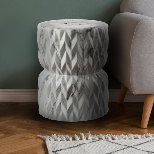 TBL1021A 17.5" White Marble Finish Ceramic Garden Stool - Picture 4 of 6