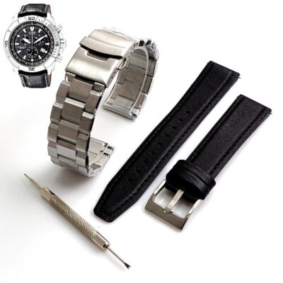 Steel and Leather Replacement Watch Band Fits Citizen AT0810-12E
