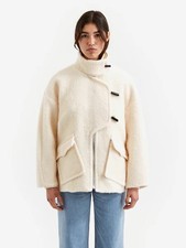 White Boucle Wool Shoulder Bomber Jacket Size 10 / 12 M Oversized