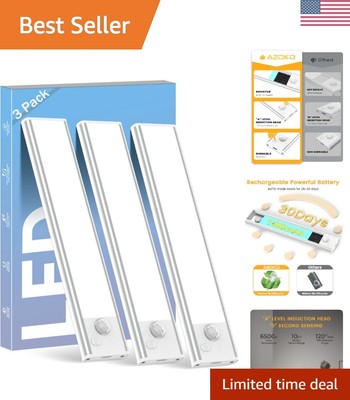 Versatile Motion Sensor Under Cabinet Lights - Rechargeable & Magnetic, 3-Pack