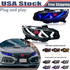 Red Demon Eyes LED Headlights For 2016-2021 Honda Civic 10th Gen Head Lamp Pair