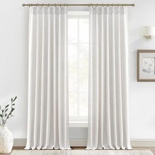 102 Inch Elegant Pinch Pleated Linen Curtains, Light Filtering Privacy Curtains
