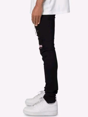 Mnml X555 Pink Crystal Skinny Black Denim Stretch Jeans Mens
