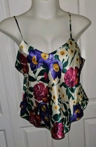 Vintage Cami  Nightie Top Second Skin Satin Floral Print Solange Size 14-16
