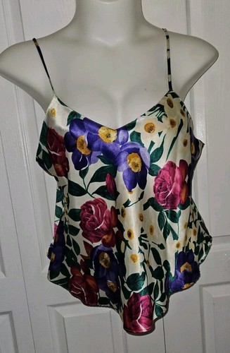 Vintage Cami  Nightie Top Second Skin Satin Floral Print Solange Size 14-16
