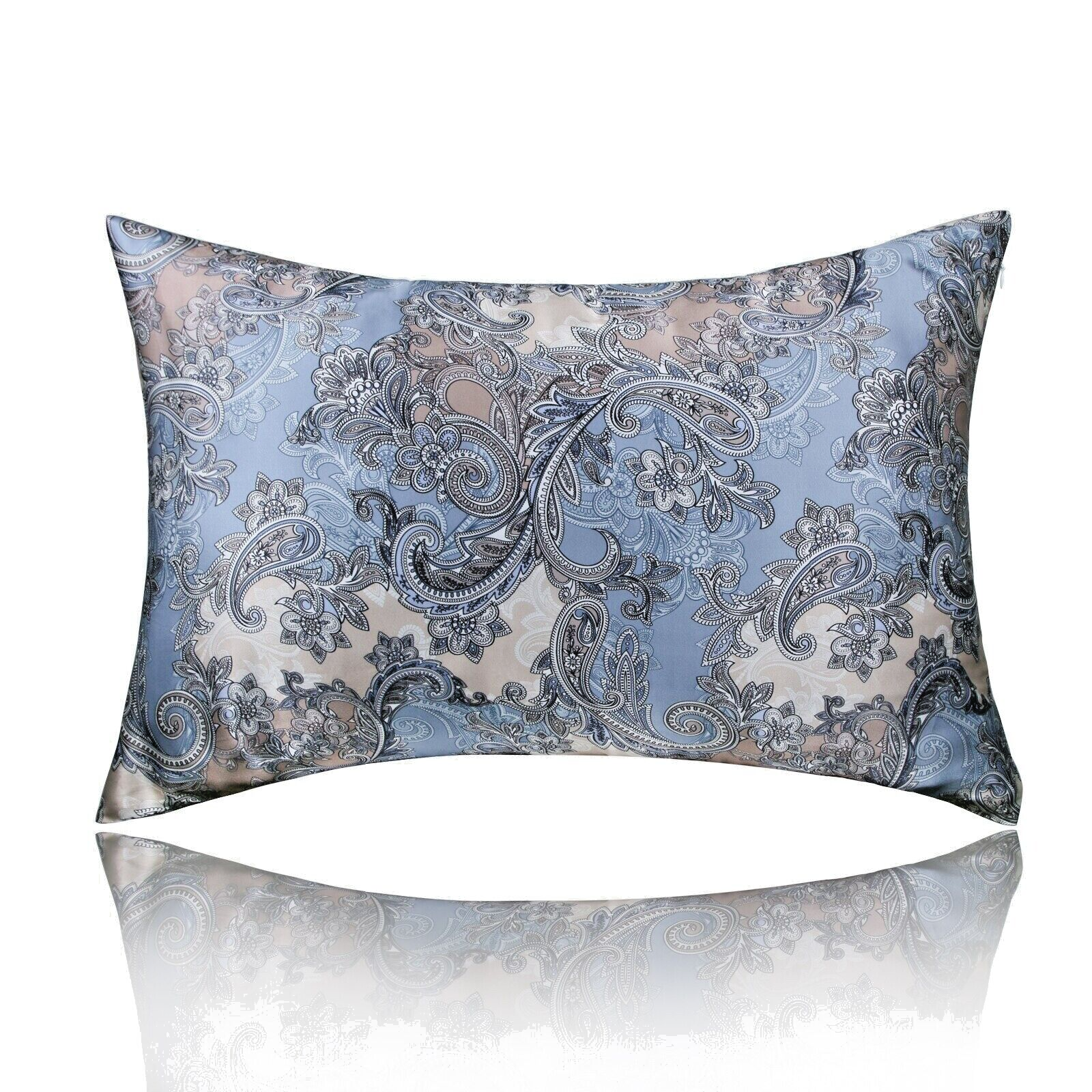 100% Silk Pillowcase Blue Paisley Printed Luxury For Healthy Hair Real Silk-image