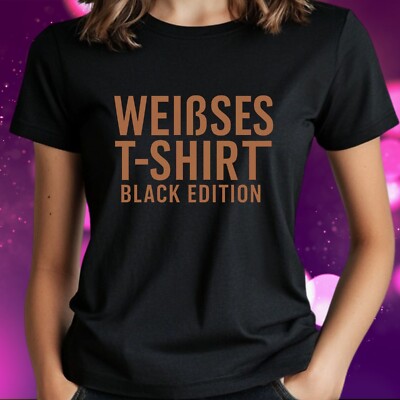 Women's T-Shirt White Tee Black Edition Motif Cotton Size S to 3XL