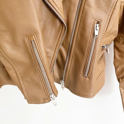 BlankNYC Easy Rider Moto Cognac Brown Faux Leather Jacket Vegan Coat Size Large - Picture 3 of 12