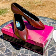 Vintage Liz Claiborne Gamma Chocolate Spain Leather Heel Pump Shoes Sz 6.5M GUC