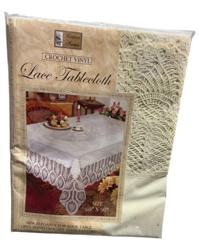 Better Home White Crochet Vinyl Lace Tablecloth 60" x 90" New in Package - Picture 1 of 3