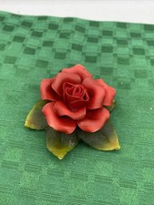 Beautiful Collectible CAPODIMONTE  RED ROSE Figure On Leaf Base