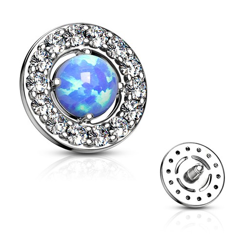 7 mm Paved CZ & Opal Center Internally Threaded Dermal Anchor Tops 14G - Picture 6 of 15