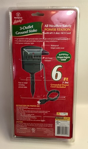 New Westinghouse 6 Foot / 3 Outlet Ground Stake All Weather Safety Power Station - Picture 4 of 6