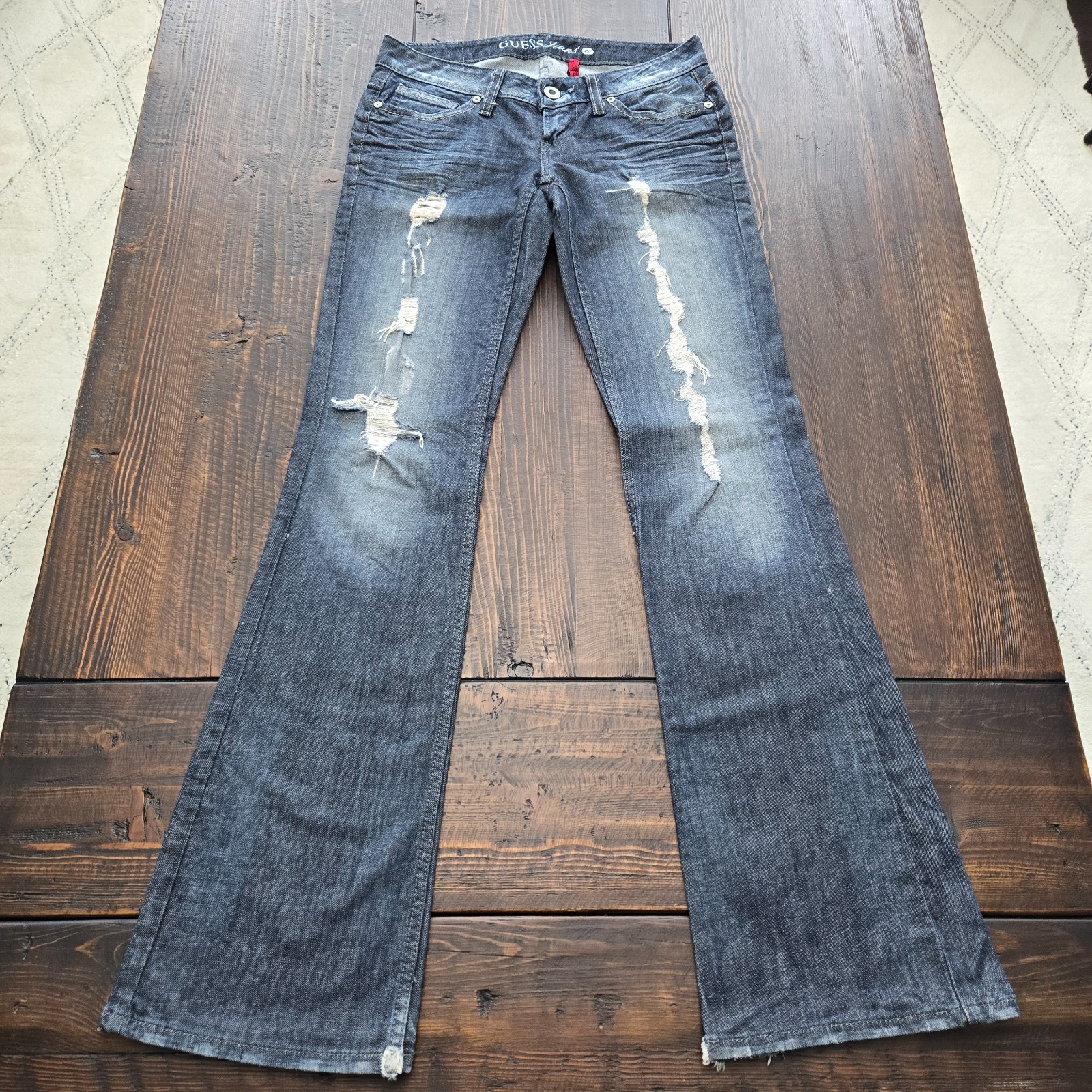 Guess Vintage Y2K Distressed Women's Foxy Flare Leg Blue Jeans Size 29×33.5