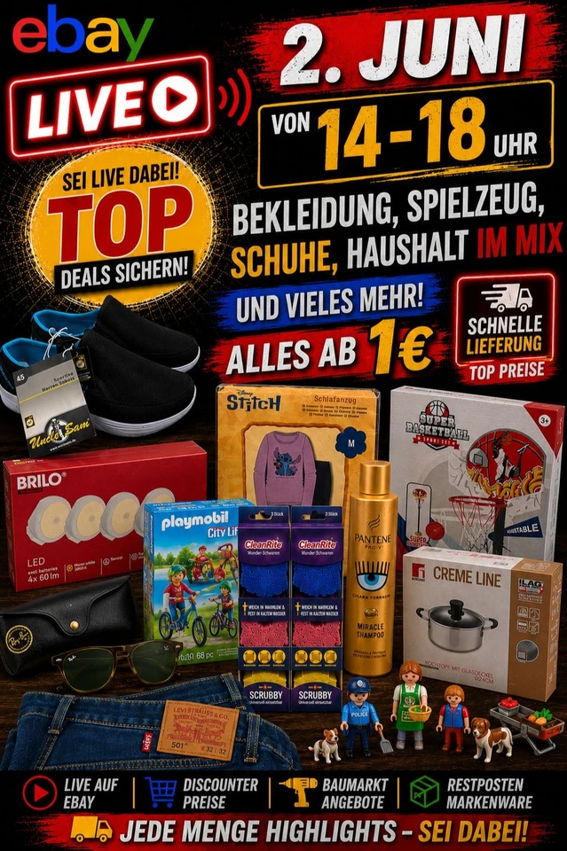 Bekleidung Spielzeug Haushalt Schuhe u.v.m Stream alles ab 1 Euro 2. Juni