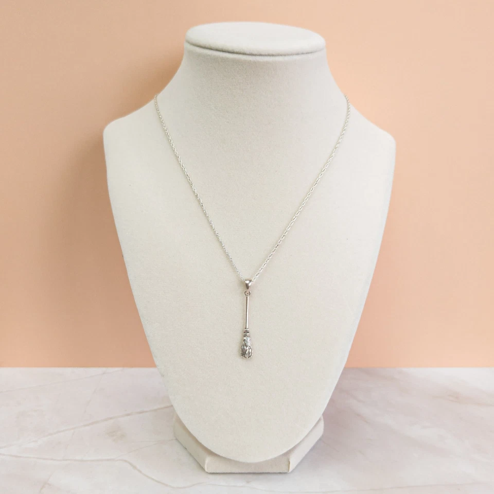 Sterling Silver Besom Necklace • 18″ Italian Chain - Image 4 of 4