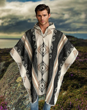 100 Wool Poncho Hooded in Beige Brown  Soft  Native American  Southwestern