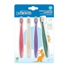 Infant-to-Toddler Toothbrush Set, Soft  4-Pack, Pink/Ecru/Purple/Dark Green