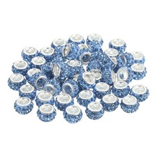 50Pcs European Large Hole Beads Rhinestone Craft Beads Light Blue