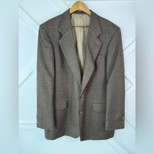 Vintage Oscar de la Renta Sport Coat Blazer 100 Wool Glen Plaid Brown Check 44L