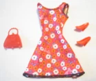 BARBIE FASHION CLOTHES ~ RED SATIN FLORAL PRINT OUTFIT w/ACCESSORIES SET