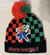 Boys Nintendo Super Mario  Luigi Checkered Pom Pom Beanie